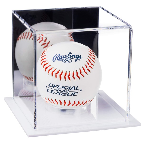 Better Display Cases Acrylic Baseball or Tennis Ball Display Case with Mirror and White Base (B23)