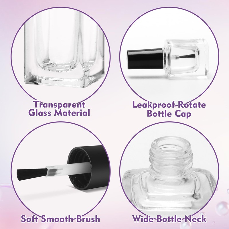 AHIER Empty Nail Polish Clear Bottles with Brush Cap Funnel
