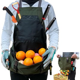 Gardening Apron Waterproof Cross Back Apron, 600D Heavy Duty Apron Harvest with Pockets and Quick Release