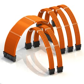 LINKUP - AVA 50cm PSU Cable Extension Sleeved Custom Mod GPU PC Braided w/Comb Kit - Compatible with RTX3090 | 6-Pack | 1 x 24 P (20+4) | 2 x 8 P (4+4) CPU | 3 x 8 P (6+2) GPU Set | 500mm - Orange