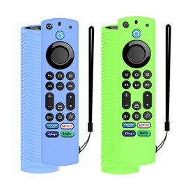 Voice Remote Cover, Silicone Remote Cover Case Compatible with Toshiba/Insignia Firetv Omni Series or TV 4-Series, Anti Slip Shockproof Remote Cover with Lanyard (Blue Glow & Green Glow)