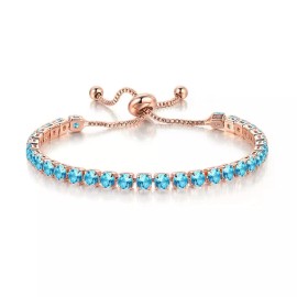Paris Jewelry 18k Rose Gold 6 Cttw Created Blue Topaz Round Adjustable Tennis Plated Bracelet