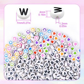 Redamancy Pack of 400 Letter Beads, Colourful Heart Beads and Colourful Smiley Beads, 7 mm Letter Beads Set, A-Z Letter Beads, Round Letter Beads for Bracelets for DIY Bracelets Jewellery