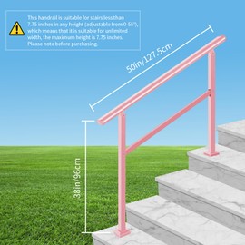 Adjustable Handrails for Outdoor Steps – Pink Metal Stair Railing with Flexible Angle Design, Porch Railing Fits 1 to 4 Steps or Horizontal Use, Unique Wrought Iron Hand Rails with Installation Kit