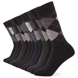 FM London Herren (12er-Pack) Smart Mens Socks, Schwarz (Argyle), 39-46 EU