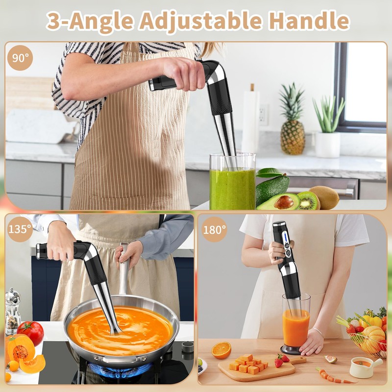 Cordless Immersion Blender Handheld: Powerful Rechargeable Electric Hand Blender, 21-Speed