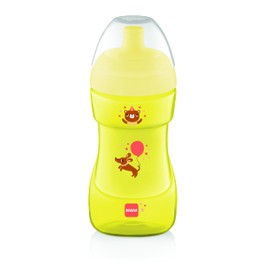 MAM, Plastic Sports Cup with Automatic Lid, Leak-proof Drinking Cup for Babies with Flow Control Valve, Easy to Grip, 12 Months Long, Yellow