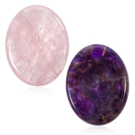 COMNICO Thumb Worry Stone for Anxiety Healing, 2 Pcs Natural Crystals Sets Hand Carved Amethyst Home Indoor Decorative Natural Stone for Anxiety Stress Relief Therapy