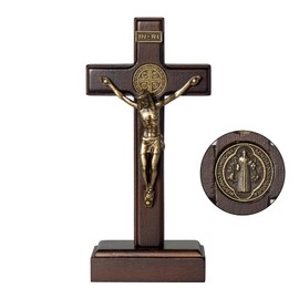 KUXBET Wood Standing Cross 5inch Small Crucifix- Jesus Christ Wall Hanging Cross Crucifix for Table or Wall Home Decoration