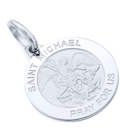 14k White Gold Religious Saint Michael Medal Charm Pendant