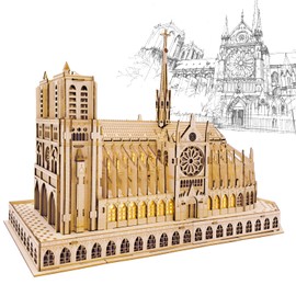 Fisca 3D Puzzle Model Kit Notre Dame De Paris Church Model Kits with LED Light, Model Craft Architecture Building Puzzle Set, DIY Hobby Gift for Adults (Notre Dame de Paris)