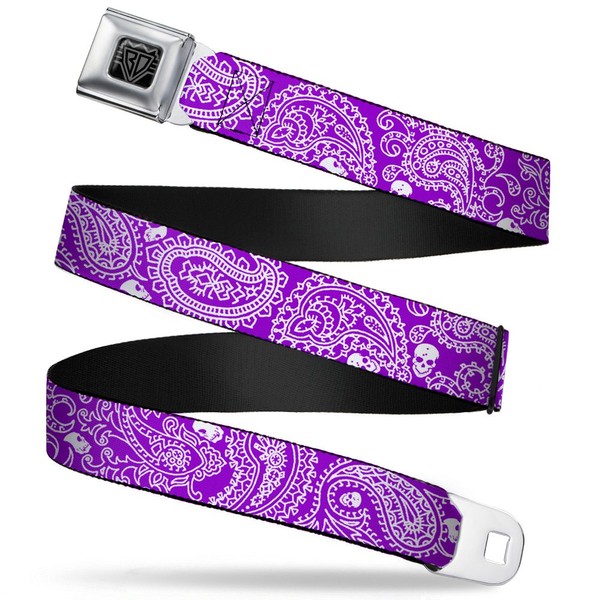 Buckle-Down Seatbelt Belt - Bandana/Skulls Purple/White - 1.0" Wide -