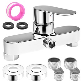 Shower Mixer Tap Single Lever Surface-Mounted Shower Mixer Tap Silver with Ceramic Valve Core, Material Made of Zinc Alloy, Chrome Tap Shower with G 1/2 Spout for Bathroom