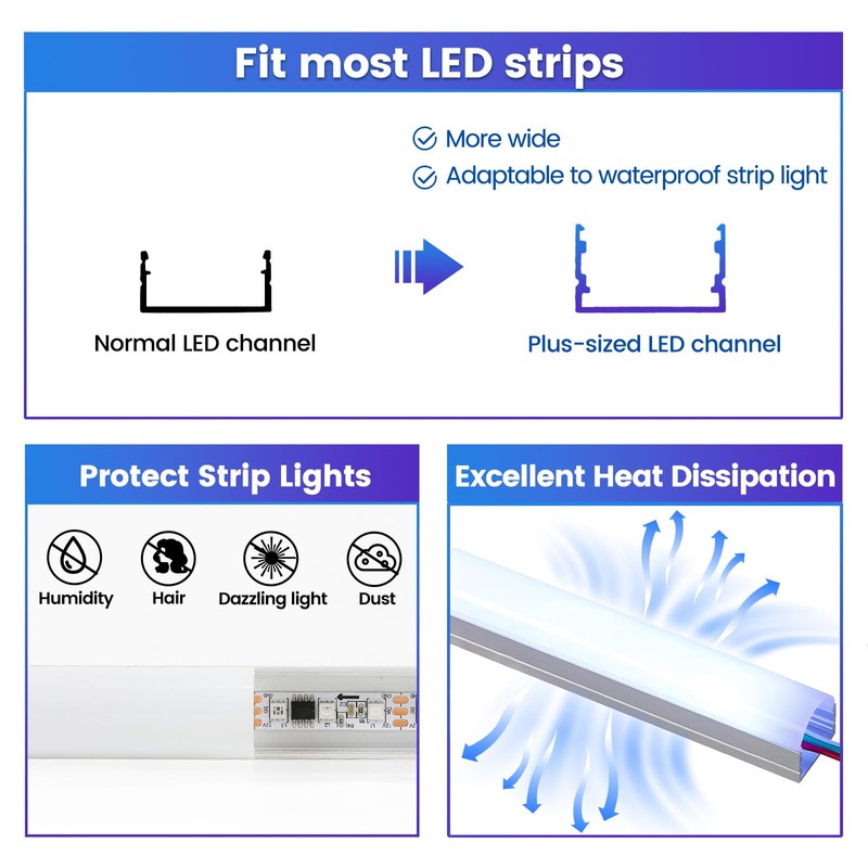 Muzata 10Pack 3.3FT/1M Upgraded Excellent Spotless LED Channel Silver Deeper