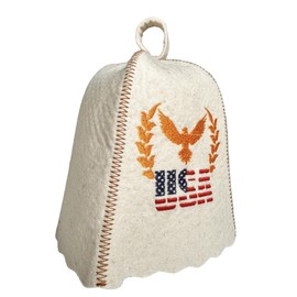 HatynkaUA Sauna Hat for Men - Traditional Finnish Sheep's Wool Felt Banya Hat - American Symbol White, X-Large