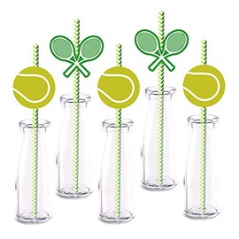Tennis arty Straw Decor, 24-Pack Tennis Sports Baby Shower Or Birthday Party Decorations, Paper Decorative Straws