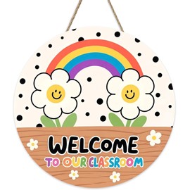 Back To School Welcome Wreath Signs for Door, Wooden Hanging Door Decorations for Wall, Classroom Rustic Hanger Decor for School