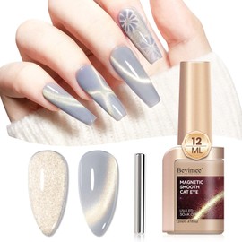 Bevimee Silver Cat Eye Gel Nail Polish, Magnetic Gel Polish Glitter Holographic Nail Polish With Magnet Gold Shimmer Cateye Effect, UV Velvet Gel Nail Art Manicure Salon DIY Home, 12ML