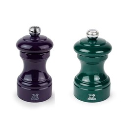 Peugeot Bistro Pepper and Salt Mill Set, 4in - Essential Kitchen Tools with Adjustable Grinding Precision, Beechwood Mills - Enhance Flavors in Everyday Cooking (Eggplant/Green)