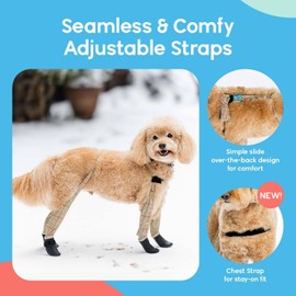 Walkee Paws New Deluxe Easy-On, Dog Suspender Boot Leggings. Plus Chest Strap. Waterproof Booties for Small Dogs and Medium Sized Dogs, Protect Paws from Rain, and Snow Melt (Medium, Beige Plaid)