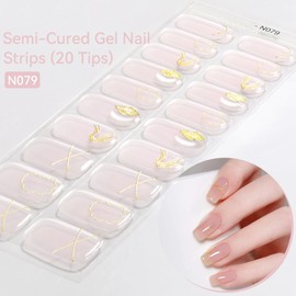 YUANLIFE EN11 (N079, 20 stickers per piece) Gel Nail Seal, Hand Use, Semi-Hardened Nail Stick, French Gel Nail, Long Lasting, Odorless, Short Nails, Office Nails, Nail Clips, Easy, Glitter, Cute