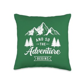 And So The Adventure Begins, Men Women Camping Hiking Throw Pillow