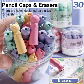 MOZXIRZ 30 Pieces Cute Pencil Caps Cat Paw Erasers Pencil Top Pencils Tip Protector Cover Pencils Toppers Caps Extender Holders for Student Gilrs Boys School Office Supplies (Cat-Mix Colors)