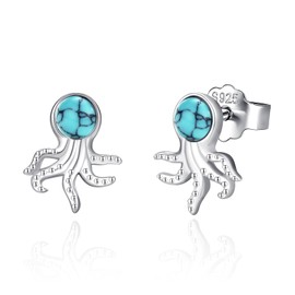 Suiknsn Octopus Earrings for Women 925 Sterling Silver Turquoise Octopus Stud Earrings Octopus Jewelry Birthday Gifts for Octopus Ocean Ocean Lovers Friends Christmas Stocking Stuffers