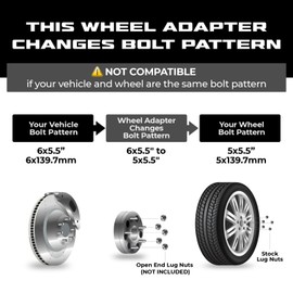 EZAccessory 2 Wheel Adapter 6x5.5 to 5x5.5 (5x139.7) Fits 6 Lug Toyota Chevy Hub & Mount 5x5.5 Wheels