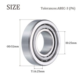 sourcing map 2pcs 30205 Tapered Roller Bearing Cone and Cup, 25mm Bore x 52mm OD x 16.25mm Thick, Chrome Steel Taper Bearing Set, ABEC-3