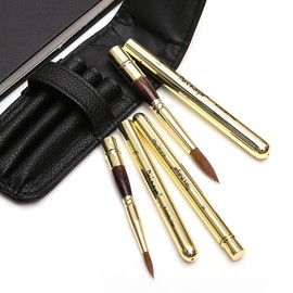 Dainayw Travel Watercolor Brushes, 3 Pcs Kolinsky Sable Hair Artist Paint Brush for Watercolor Ink Gouache Painting with PU Bag