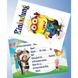VSW 12 Invitation Cards & 12 Envelopes for Birthday Parties and Children's Birthday Minions No. 83