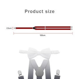 XDGBGFN Men's Bow Tie Braces Set with Three Clips Braces Adjustable and Elastic Back Band Braces and Bow Tie for Men, gray