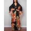Plus Size Green Floral Print Silk Caftan Dress - Beach
