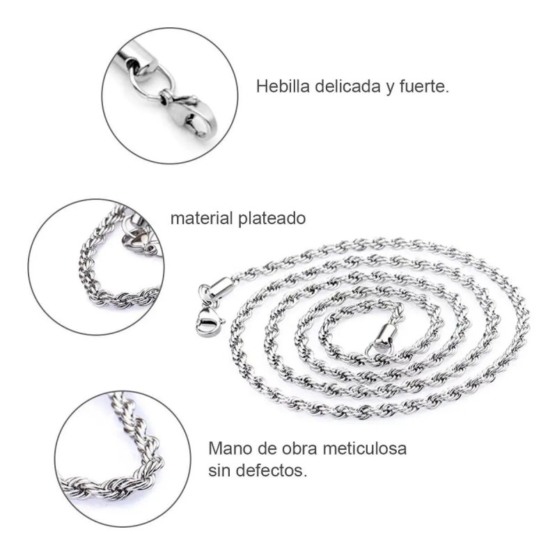 Cadena Torsal 3/4mm Acero Inoxidable Hombre Collar 60cm L