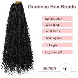 20 inch Goddess Box Braids Crochet Hair 8 Packs Bohemian Box Braids Crochet Braids Pre Looped Crochet Box Braids With Curly Ends Synthetic Braiding Hair Extensions for Black Women 1B