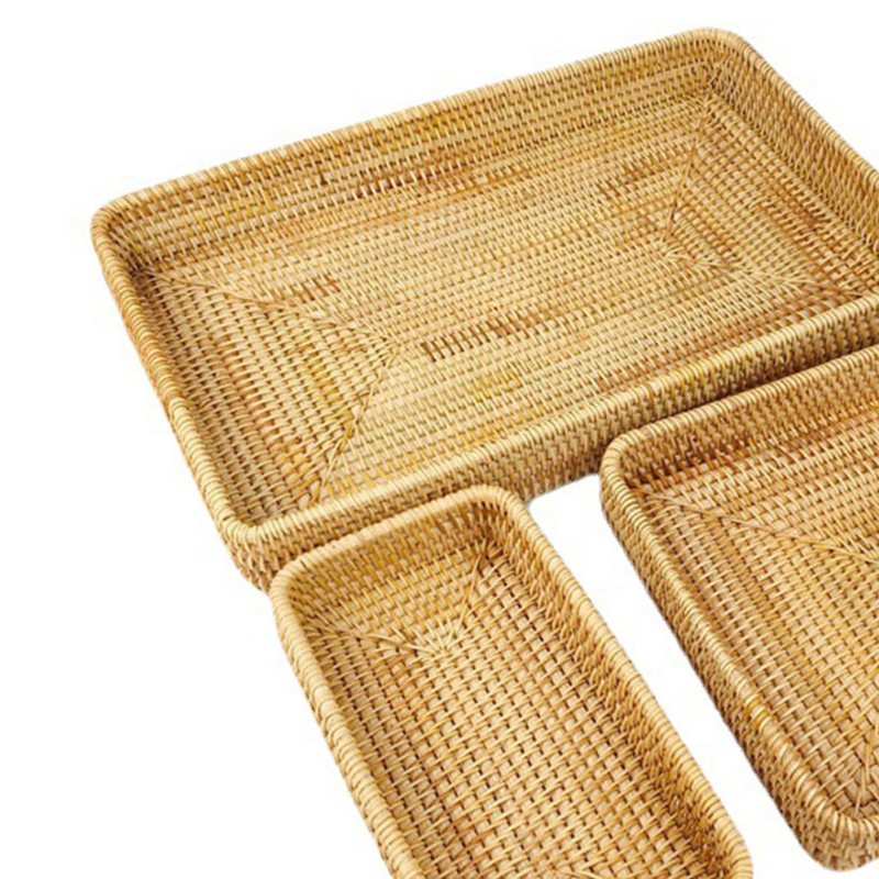 Rattan Tray Tabletop Organization Hand Woven Snack Storage Basket Multifunctional