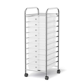 MEDIMALL 10 Drawers Rolling Storage Cart, Multipurpose Craft Storage Cart with Wheels, Mobile Tools Scrapbook Paper Organizer Cart for Office School Home Use (Clear)