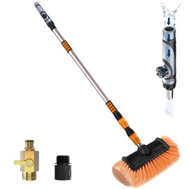 12FT Car Wash Brush with Long Handle, Car Cleaning Brush with 12 Inch Soft Bristle and Soap Dispenser, Solar Panels Cleaner with Telescoping Pole for RV, Truck, Boat, House Siding, Orange