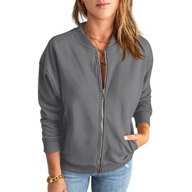 GeGekoko Womens Zip Up Sweatshirts Jackets Long Sleeve Casual Loose Outwear with Pockets Dark Grey