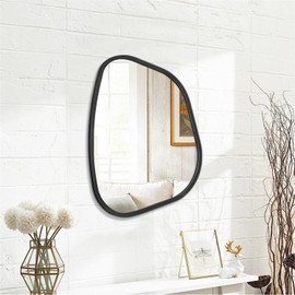 HLFMVWE Black Asymmetrical Mirror Irregular Oval Wall Mirror Modern Wood Frame Unique Shape Wall Mounted Vanity Artistic Mirror Decorative for Living Room Bedroom Bathroom Entryway Large 16"x12"
