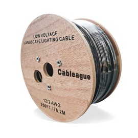 Cableague 12/2 Low Voltage Landscape Lighting Wire 250ft 12AWG*2C Waterproof Conductor Outdoor Direct Burial 250 feet Black