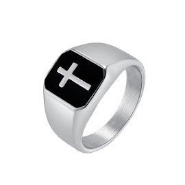 PAMTIER Men's Stainless Steel Vintage Unique Square Cut 15mm Cross Crucifix Biker Ring Comfort Fit Silver Size 10