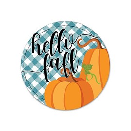 Hello Fall Plaid Pumpkin Circle Shaped Fall Wreath Sign 9 Inches Round Metal Sign Bar Family Name Outdoor Metal Wall Decoration Signs Choose Your Sign Metal Signs Custom