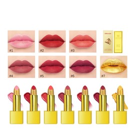 BEUKING Gold Lipstick Velvet Nude Red Pink Lip Tint Non-Smudge High Pigment Not Fade Smooth Long-Lasting Wear Non-Stick Cup Waterproof Matte Lady Lip Gloss for Girl Women Lady Daily Lip Makeup (#4)