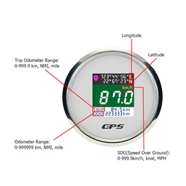 52mm Boat GPS Speedometer Tripmeter Odometer with Latitude Waterproof TFT Screen Digital 0-999 MPH Knots Km/h for Car Marine 9-32V with GPS Antenna (White&Silver)