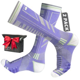 2 Pairs Merino Wool Ski Socks for Men, Women and Youth, Compression Snowboard Socks, Knee Height, Thick Thermal Socks for Cold Weather, Breathable, Quick Drying, Size 35-51, Purple