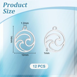 UNICRAFTALE - Dijes de onda planos redondos con colgante de acero inoxidable ondulado, corte láser, hipoalergénico para amantes del aire última intervensión, surf escaladores, Metal no precioso., No