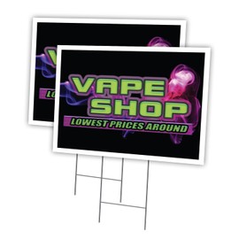 Vape Shop Lowest Prices 2 Pack of 12" x 16" Yard Sign & Stake | Advertise Your Business | Stake Included Image On Front Only | Made in The USA