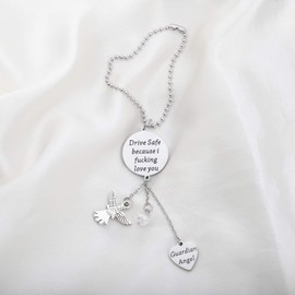 Lywjyb Birdgot Beautiful Rearview Mirror Car Charm Window Hanging Ornament Car Interior Rearview Mirror Pendant New Car Mirror Charms (Drive Safe RM Pendant)